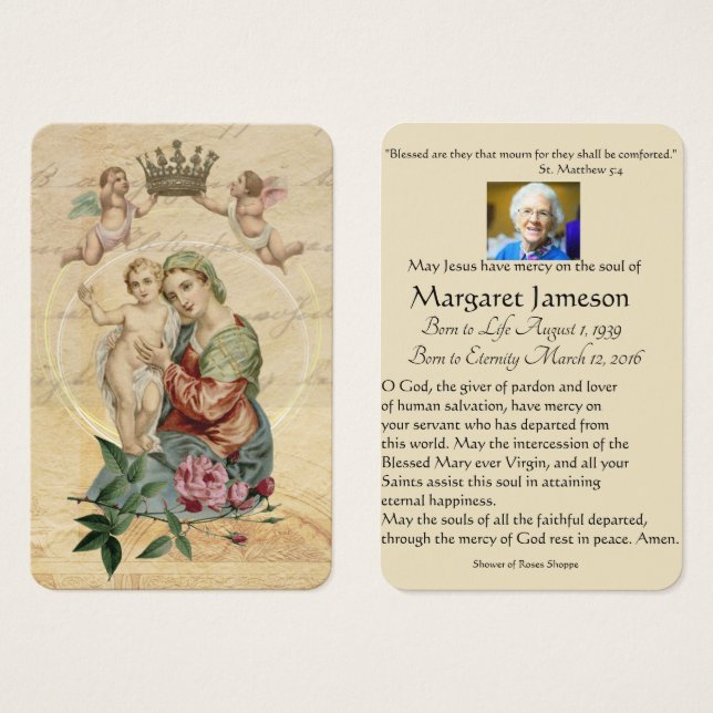 Carte Sainte du Mémorial funéraire catholique Vier (Devant & derrière)
