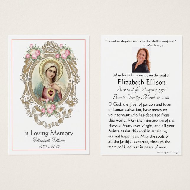 Carte Sainte du Mémorial funéraire catholique Vier (Devant & derrière)