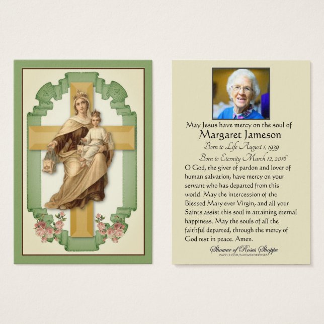 Carte Sainte du Monument funéraire du Carmel Jesus (Devant & derrière)