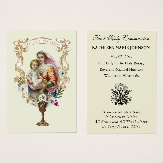 Carte Sainte du Souvenir catholique de la première (Devant & derrière)