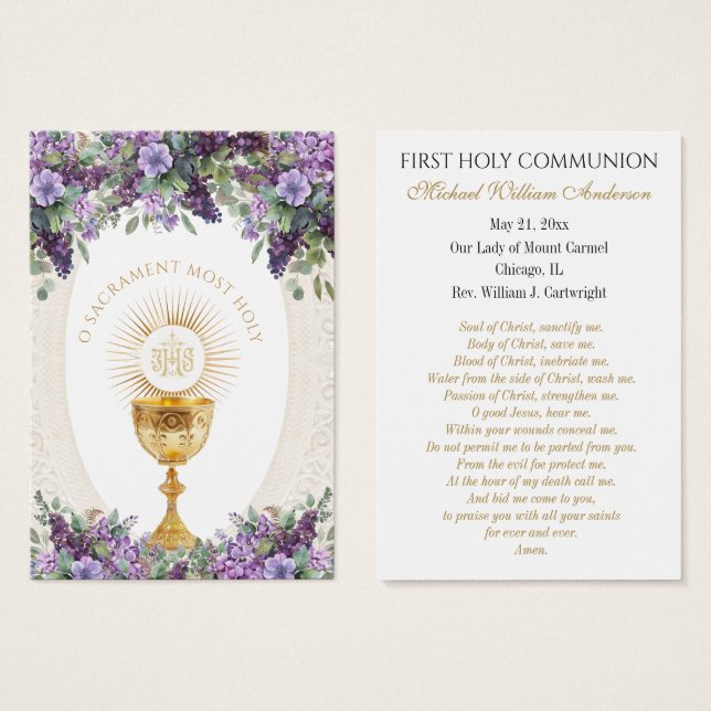 Carte Sainte du Souvenir catholique de la première (Devant & derrière)