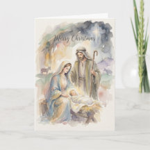 Sainte Famille Nativité Aquarelle Noël
