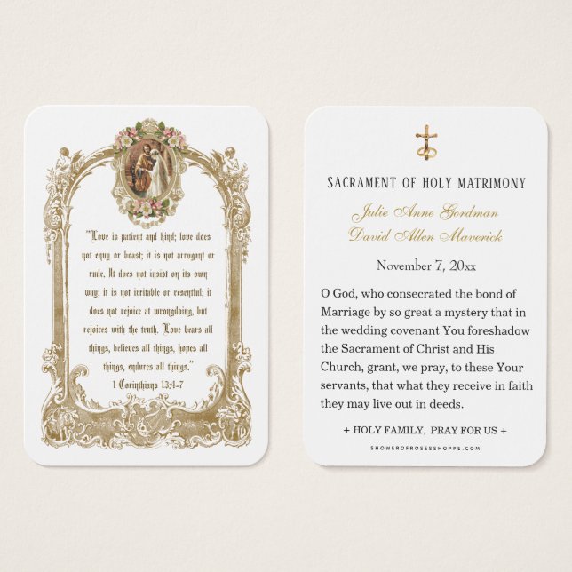 Carte sainte Mariage catholique traditionnelle (Devant & derrière)