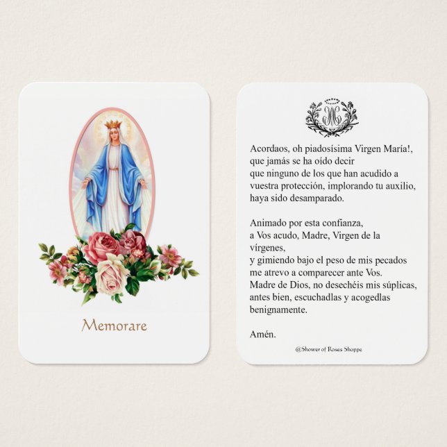 Carte Sainte Vierge Marie (Devant & derrière)