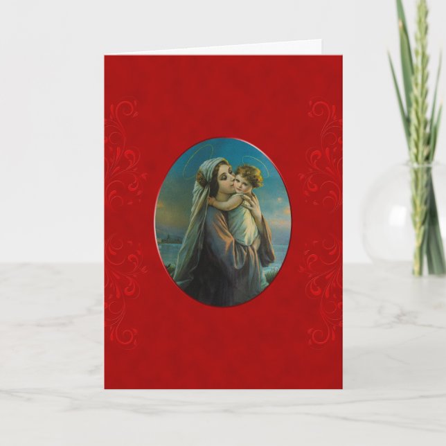 Carte Sainte Vierge Marie Bébé Jésus sur le Velvet rouge (Devant)