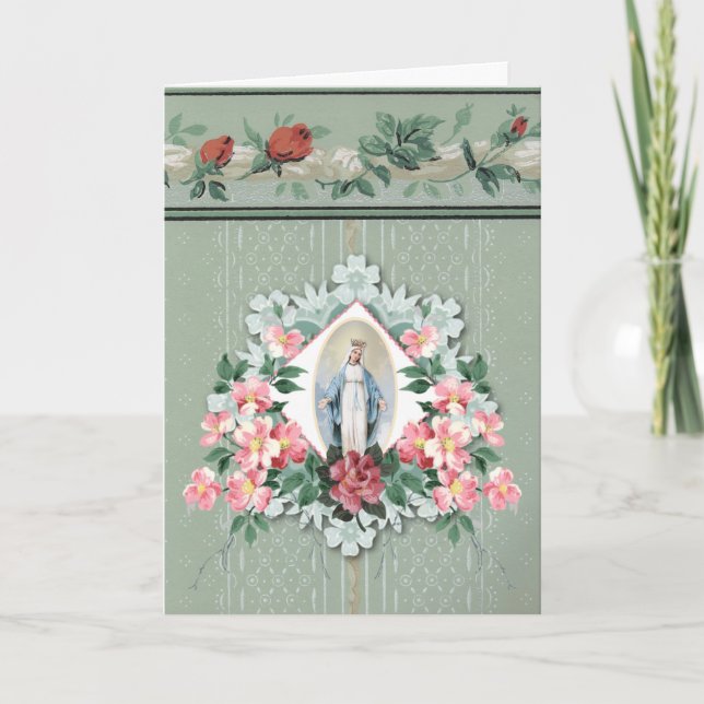 Carte Sainte Vierge Marie Florale Rosaire Écriture (Devant)