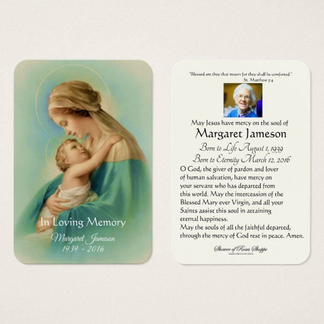 Carte Sainte Vierge Marie Jésus funéraire - (Devant & derrière)