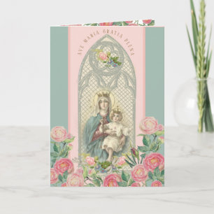 Carte Sainte Vierge Marie Jésus Vintage Floral catholiqu