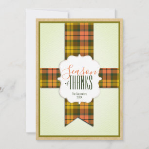 Carte Saison de Merci Fall Tartan Ribbon Thanksgiving