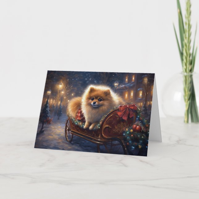 Carte Saison de Noël Poméranienne brossé (Devant)