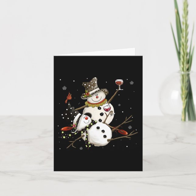 Carte Saison de vacances Tipsy Snowman Boire Vin Snowmen (Devant)
