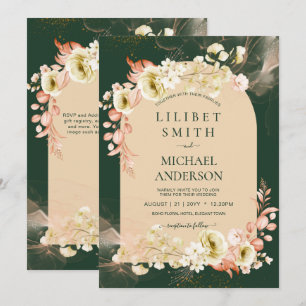 Carte Saison d'émeraude Coral Green Floral Mariage