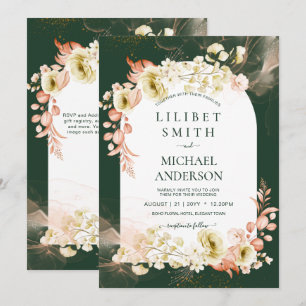 Carte Saison d'émeraude Coral Green Floral Mariage