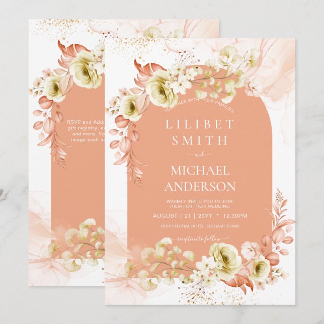 Carte Saisons Chute Plus Tôt Mélange Boho Floral Mariage (Devant / Derrière)