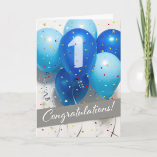 Carte Salarié 1er anniversaire Bleu ballons