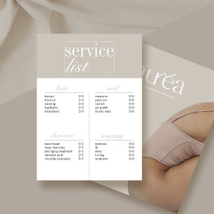 Carte Salon de beauté Liste des prix