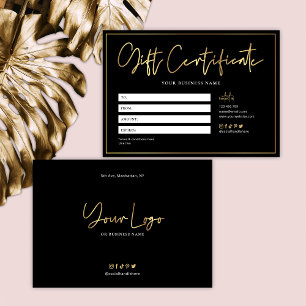 Carte Salon de luxe Black & Gold Glam Certificat cadeau
