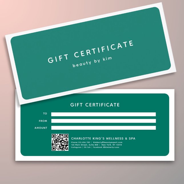 Carte Salon moderne tendance QR Code certificat cadeau (Modern Trendy Salon QR Code Custom Gift Certificate)