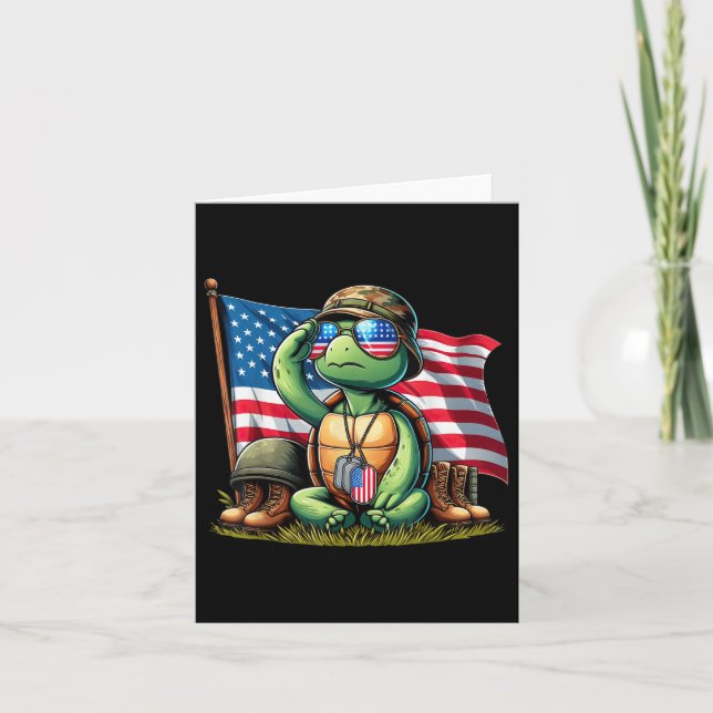 Carte Saluer Turtle American Usa Drapeau Jour commémorat (Devant)
