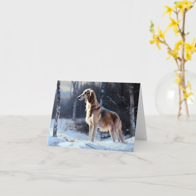 Carte Saluki Laisser neiger Noël (Fleur jaune)