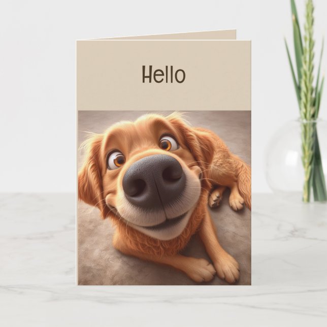 Carte Salut Bonjour Penser à vous amusant Silly Dog Card (Devant)