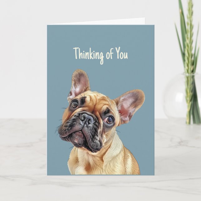 Carte Salut Bonjour Penser à vous mignon chien français  (Devant)