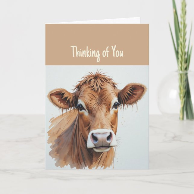 Carte Salut Bonjour Penser à vous mignonne douce vache B (Devant)