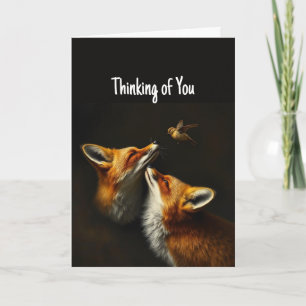 Carte Salut Bonjour Penser à vous mignonne Fox oiseaux a