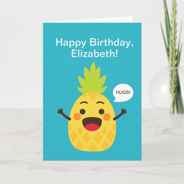 Carte Salut les amis ! Illustration d'ananas (Devant)