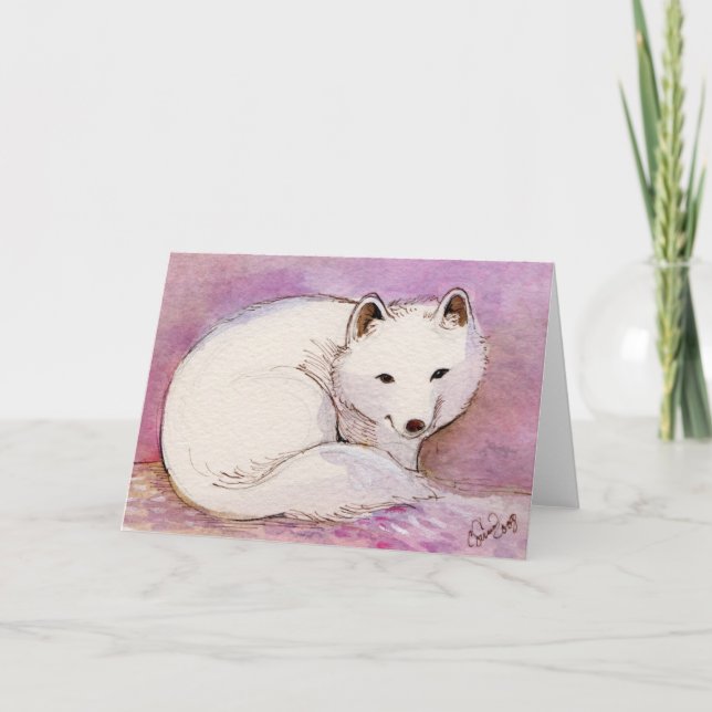 Carte Salutation à l'aquarelle Arctic Fox (Devant)