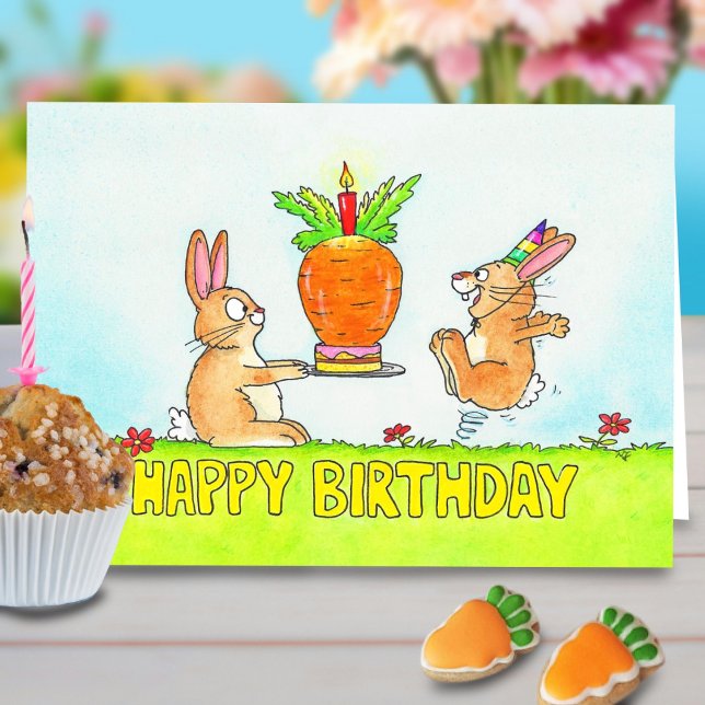 Carte Salutation au gâteau d'anniversaire de Bunny (Créateur téléchargé)