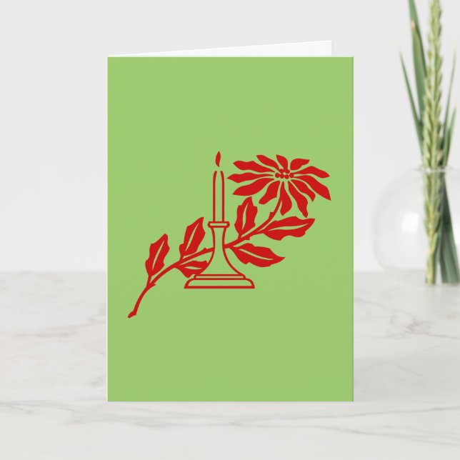 Carte - Salutation - Bougie rouge et Poinsettia (Devant)