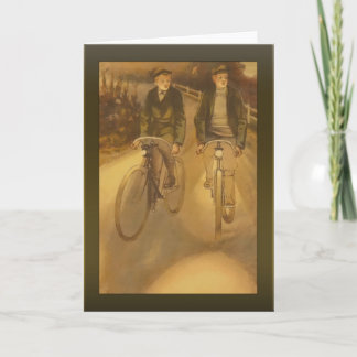 Carte Salutation cycliste en soirée vintage