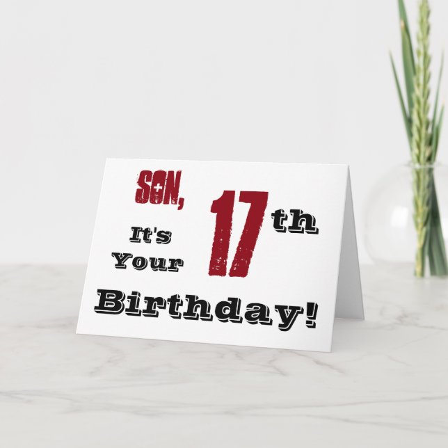 Carte Salutation de 17e anniversaire de son fils en noir (Devant)