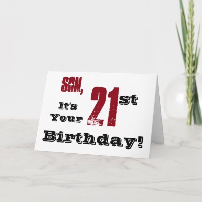 Carte Salutation de 21e anniversaire de son fils en noir (Devant)