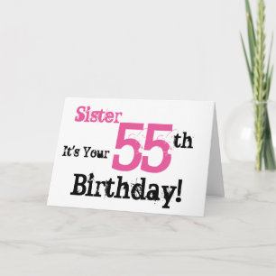 Carte Salutation de 55e anniversaire de soeur en noir, r