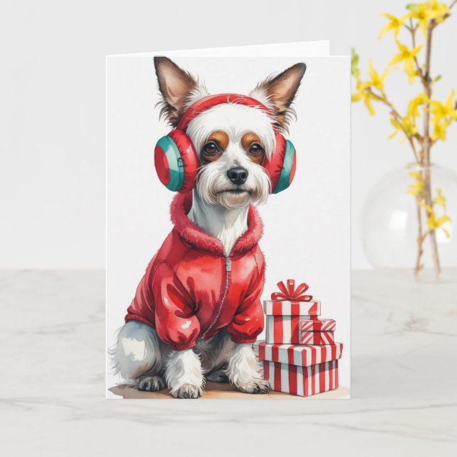 Carte Salutation de Noël de chien de trait chinois (Fleur jaune)