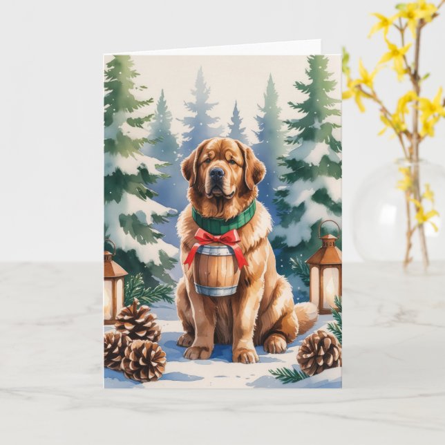 Carte Salutation de Noël des chiens de Terre-Neuve (Fleur jaune)
