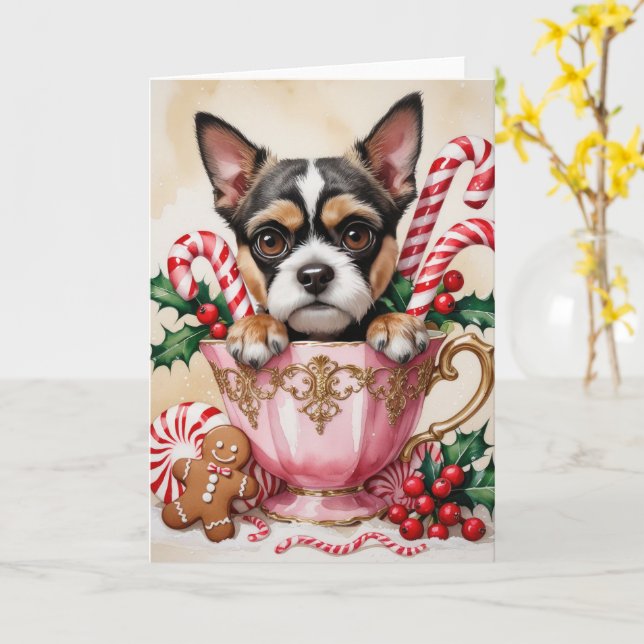 Carte Salutation de Noël du chien Griffon de Bruxelles (Fleur jaune)