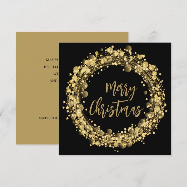 Carte Salutation de Noël pour l'or et le joyeux noir (Devant / Derrière)