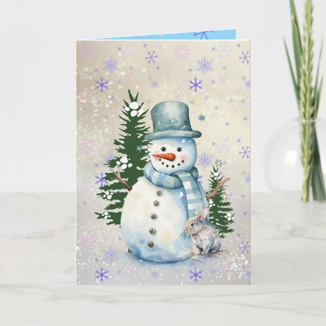 Carte Salutation de Noël "Snowman in Falling Snow" (Devant)