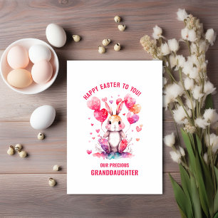 Carte Salutation de Pâques Grandgirl Bunny Coeur Ballons