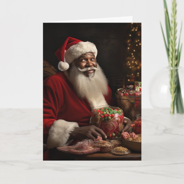 Carte Salutation de Père Noël Afro-Américain (Devant)