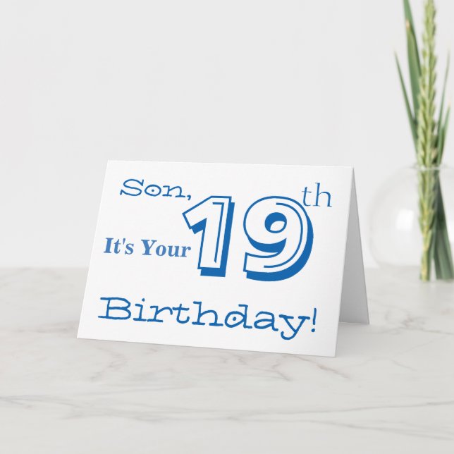 Carte Salutation de son 19e anniversaire en bleu et blan (Devant)