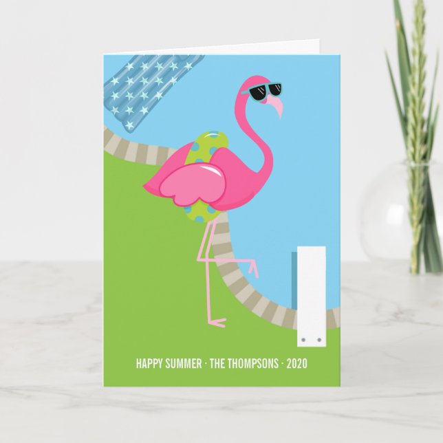 Carte Salutation d'été cool Flamant rose rose (Devant)