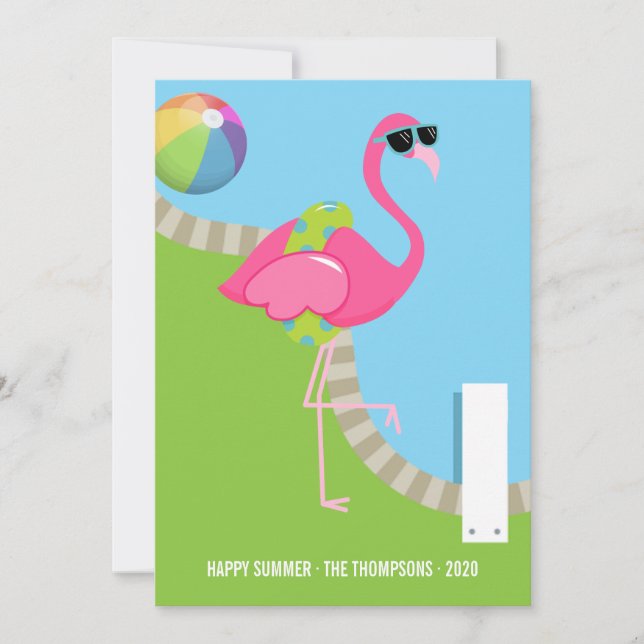 Carte Salutation d'été cool Flamant rose rose (Devant)