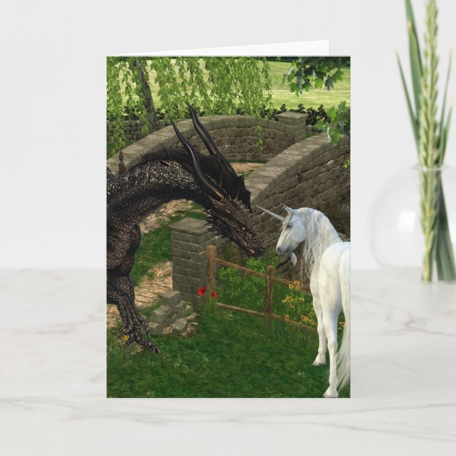 Carte Salutation Dragon et Licorne Fantastique (Devant)