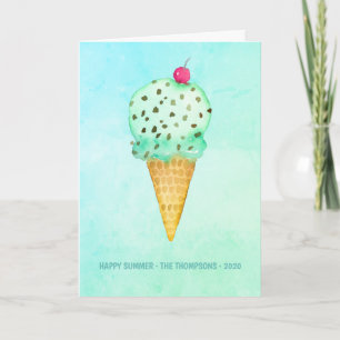Carte Salutation estivale de la crème glacée Watercolor