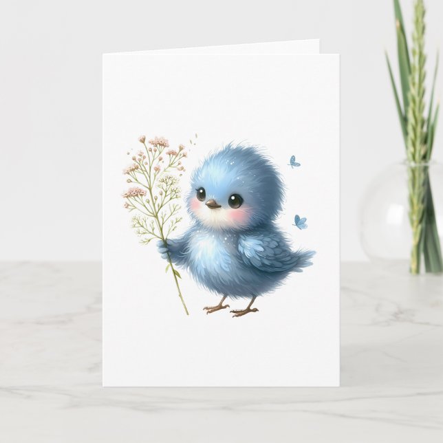 Carte Salutation Fluffy Bluebird Fleur sauvage à toutes  (Devant)