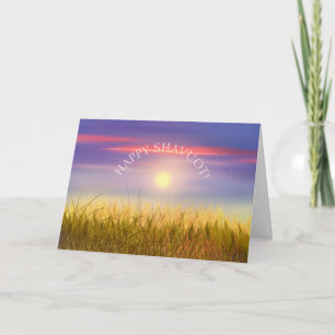 Carte Salutation heureuse de coucher du soleil de champ